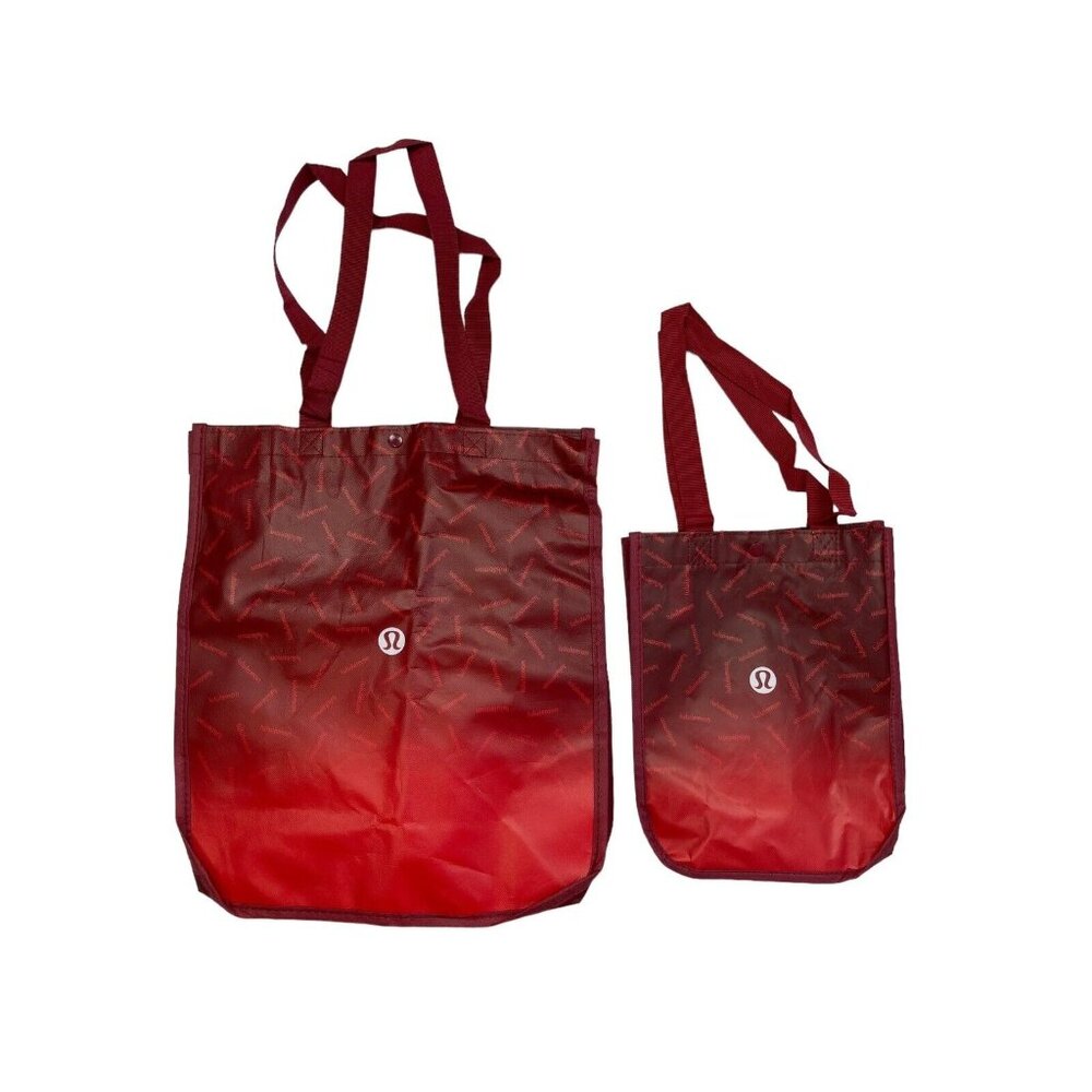 *Lululemon Tote Shopping Bag Set of 2 Lg & Sm Red Logo Reusable